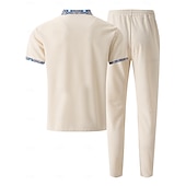 billiga Basic Tees-set för män-Herr Våffelskjorta Polo T-shirts Byxuppsättningar Långärmad Fjärdedels blixtlås Ensfärgat Stickat Mode Ficka Hem Kontor / Karriär Gata Svart Elfenben Blå Topp t-shirt för män