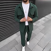 economico Set di camicie basic da uomo-Per uomo 2 pezzi Completo di camicia Set abbinati Maglietta informale Camicia di velluto a coste Camicia con bottoni Nero Marrone Verde Kaki Grigio Manica lunga Liscio Colletto Strada Giornaliero
