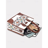 cheap Handbag &amp; Totes-Women&#039;s Canvas and Faux Leather Handbag Set with Ethnic Embroidery, Bohemian Style Tote Bag and Matching Clutch, Perfect for Travel and Everyday Use Black White Brown