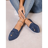 abordables Chaussures sans lacet et mocassins femme-mocassins à pampilles en daim bleu pour femmes – chaussures à enfiler à bout pointu pour une tenue décontractée et formelle