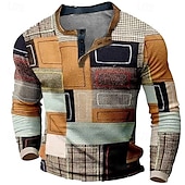 Men's Color Block Geometric Pattern Waffle Henley Shirt Casual Style Classic Style Long Sleeve Fashion Designer Basic Outdoor Daily Spring &  Fall Brown Henley Henley T-Shirt3