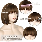 economico Parrucche trendy sintetiche-parrucca corta bob con frangia parrucca bob dritta per donna parrucca bob fibra resistente al calore per cosplay