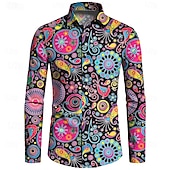 preiswerte Retro Vintage Druck-Herren Blumen Vintage Mehrfarbig Hemd Hawaiihemd Sommerhemd Aloha-Shirt Langarm Hemd Umlegekragen Vintage Designer Ethnischer Stil Urlaub Party Ausgehen Schwarz Wein Rote S M L