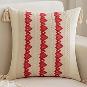 cheap Textured Throw Pillows-Throw Pillow Covers with Tassels for Farmhouse Living Room, Cotton &amp; Burlap Textured Striped Woven Boho Pillow Covers (Beige &amp; Brown, Single Striped)