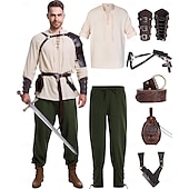 abordables Tenues-Rétro Vintage Médiéval Renaissance Pantalon Costume de cosplay Tenues Ren Faire Homme Viking Fantaisie Halloween Carnaval Mascarade Carnaval Performance LARP Adulte Chemise Pantalon Ceinture