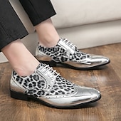 economico Formale-scarpe oxford da uomo con stampa leopardata dorata – design audace in vernice con dettagli brogue per feste e spettacoli teatrali