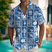 olcso Ocean Print-Férfi Halak Hangszer Alkalmi ing Hawaii ing Aloha ing Rövid ujjú Hawaii Alkalmi Hétköznapi Nyár Tavasz Térfogatcsökkenés Begombol Zseb Medence