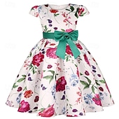 abordables Robes de fête-Enfants Fille Robe de fête Fleur Manche Courte Utilisation Anniversaire Noeud de cravate Magnifique Doux Coton Maxi robe soirée Robe Évasée Robe Trapèze Eté 4 ans et + Jaune Rose Claire Rouge