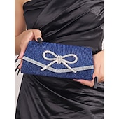 baratos Casamento ACC-bolsa clutch azul com glitter e detalhe de laço de strass, bolsa de noite elegante para mulheres, perfeita para casamentos, festas e eventos formais prata preto azul