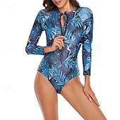 billiga Utslag-Dam Rash-guards Baddräkt Lättvikt Långärmad Kroppsdräkt Baddräkt Dragkedja fram Simmning Surfing Strand Vattensport Blommig Tryckt Sommar Vår Höst