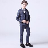 cheap Boy&#039;s Formal Suit-4 Pieces Ring Bearer Suit Boys Kids Suit Formal Suit Blazer &amp; Vest &amp; Pants &amp; Tie Formal Set Formal Party Fashion Cool Plaid Pocket Blue Cotton