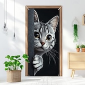 cheap Door Covers-Cute Cats Door Decorations Door Covers Animal Hide and Seek Door Tapestry Door Curtain Decoration Backdrop Indoor/Outdoor Door Banner for Front Door Farmhouse Peekaboo