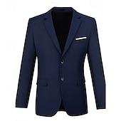 cheap Men&#039;s Classic Blazers-Men&#039;s Blazer Business Cocktail Party Wedding Party Fashion Casual Spring &amp;  Fall Polyester Plain Buttons Pocket Comfortable Single Breasted Blazer Black White Navy Blue Royal Blue