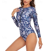 economico Rash Guards Interi-Per donna Top sottomuta Costume Intero Floreale Patchwork Stampato Cerniera Frontale Asciugatura Rapida Leggero Traspirante Manica Lunga Body costume da bagno Surf Spiaggia Sport Acquatici Estate