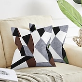 baratos estilo geométrico-Capa de almofada decorativa com padrão argyle 1 peça, capa de almofada quadrada macia, fronha para quarto, sala de estar, sofá, cadeira, preto, cinza, branco, vermelho, verde