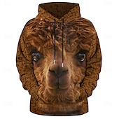 baratos moletons 3d masculinos-Homens Alpaca Moletom Moletons Moletom Manga Longa Moletom com capuz Com Capuz Moda Impressão 3D Marron Bolsos Impressão 3D Outono Inverno Designer