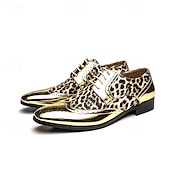 economico Formale-scarpe oxford da uomo con stampa leopardata dorata – design audace in vernice con dettagli brogue per feste e spettacoli teatrali