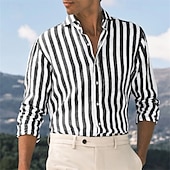 preiswerte Business Casual-Herren Hemd leinenhemd Sommerhemd Strandbekleidung Knopfhemd Gestreift Party Strasse Schwarz Rosa Rote Blau Langarm Kragen Sommer Bekleidung