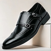 cheap Formal-Men&#039;s Brown Double Monk Strap Dress Shoes – Genuine Faux Leather Brogue Oxford Shoes for Formal Events and Office Wear