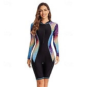 cheap One Pieces Rash Guards-Women's Rash Guard One Piece Swimsuit Patchwork Front Zip Spandex UV Sun Protection UPF50+ Quick Dry Long Sleeve Bodysuit Bathing Suit Surfing Beach Water Sports Summer