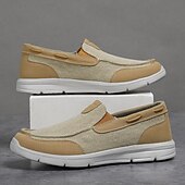 levne Pánské nazouváky a mokasíny-pánské béžové plátěné slip-on mokasíny – lehké prodyšné boty pro volný čas pro každodenní nošení a outdoorové aktivity