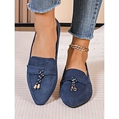 abordables Chaussures sans lacet et mocassins femme-mocassins à pampilles en daim bleu pour femmes – chaussures à enfiler à bout pointu pour une tenue décontractée et formelle