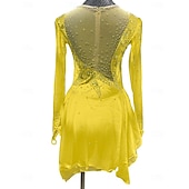 cheap Figure Skating Dresses-Figure Skating Dress Women&#039;s Girls&#039; Ice Skating Dress Outfits Light Yellow Lake Blue Yellow Mesh Spandex High Elasticity Training Competition Skating Wear Patchwork Crystal / Rhinestone Long Sleeve
