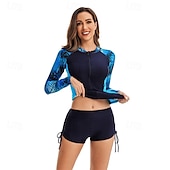 olcso Kiütés őrök-Női Rashguard fürdőruha UV Napvédelem UPF50+ Könnyű Hosszú ujj Spandex Fürdőruha 2 db Cipzár Úszás Szörfözés Tengerpart Vízi sportok Kollázs Nyomtatott Nyár Tavasz Ősz