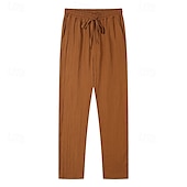 baratos Feriado-Homens Calças de linho Calças Calça verão Calças de praia Com Cordão Cintura elástica Perna reta Tecido Conforto Respirável Comprimento total Diário Feriado Praia Férias Moda Preto Branco