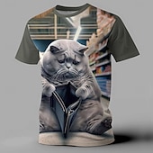 economico Magliette con stampa animale-Per uomo Gatto Divertente maglietta Manica corta maglietta Stampa 3D Girocollo Camicia Esagerato Originale Feste Per eventi Grigio Estate Primavera Abbigliamento S M L XL XXL XXXL