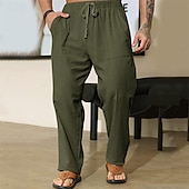 baratos Lar-Homens Calças de linho Calças Calça verão Com Cordão Cintura elástica Perna reta Tecido Conforto Respirável Comprimento total Casa Casual Diário Moda Estilo Clássico Preto Branco