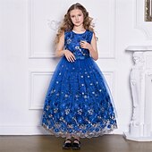 levne Párty šaty-Děti Dívčí Šaty na párty Květinový Bez rukávů Výkon Narozeniny Síťka Kravatový uzel Krásná Sladký Polyester Maxi Šaty na párty Swingové šaty Áčkové šaty Léto 4 roky + Šampaňská Vodní modrá Trávov