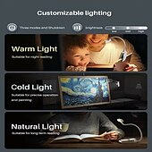 baratos Luzes de leitura-luz de leitura recarregável de alumínio - 3 cores, 3 níveis de brilho, mini luz de livro de encaixe, luz anti-azul, design flexível e dobrável para cabeceira, estudo e leitura noturna