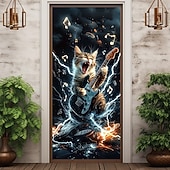 abordables Banners de Garaje y Puerta-Decoraciones para puertas, cubiertas para puertas, divertido tapiz de gato con forma de roca, cortina para puerta, decoración de fondo, pancarta para puerta de interior o exterior, para puerta de