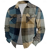 economico giacca camicia da uomo-Per uomo Fantasia geometrica Giacca da camicia Sovracamicia Manica lunga Informale Casual Informale Autunno Inverno Collo ripiegabile Abbottonare Blu