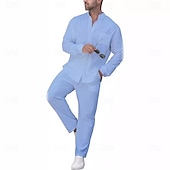economico Set di camicie basic da uomo-Per uomo camicia di lino 2 pezzi Completo di camicia Camicia estiva Set abbinati Camicia da spiaggia Liscio Da mare Informale Nero Bianco Blu Cachi Manica lunga A fascia Primavera estate Abbigliamento