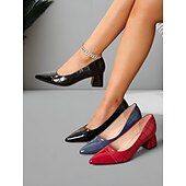رخيصةأون Block Heels-حذاء نسائي أنيق باللون البني منقوش بجلد التمساح بكعب عريض | مثالي للعمل والحفلات