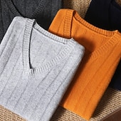 halpa Miesten Elite Neuleet ja Cardiganit-Miesten Neulepusero Neuloa Yhtenäinen väri V kaula-aukko Neuleet Tyylikäs ulko- Koti Vaatetus Syksy Talvi Musta Oranssi S M L