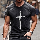 Недорогие Футболки с верой-Муж. Крест Футболка потертая футболка С короткими рукавами Футболка Вырез под горло Рубашка Винтаж Оригинальный рисунок Классический Повседневные выходные Красный Синий Темно-серый Лето Одежда