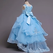 billige Blomsterkjoler-Blomsterpikekjole Barn Jente Prinsesse kjole Ytelse Bryllup Fest Elegant Vakker Netting Helfarge Ermeløs Crew-hals Vinrød Hvit 4 år +