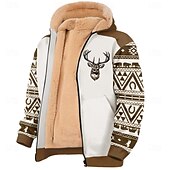 baratos moletom masculino de lã-Homens Veado Tosão Moletom Moletom Moletom com capuz Gola Redonda Simples Impressão 3D Caça Preto Marron Zip Up Outono Inverno Designer