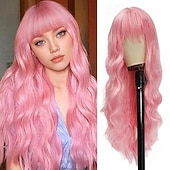 baratos Perucas Sintéticas sem Touca-peruca com franja perucas longas para mulheres cabelo ondulado cacheado peruca sintética resistente ao calor para meninas festa de halloween usar