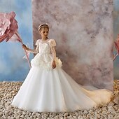 levne Dívčí květinové šaty-Šaty pro květinovou družičku Dívčí Šaty pro první přijímání Šaty na párty Svatební Párty Princeznovské Sladký Vánoce Karneval Nabírané šaty Pevná barva Bez ramínek Tričkový Bílá 4 roky +