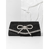 baratos Casamento ACC-bolsa clutch azul com glitter e detalhe de laço de strass, bolsa de noite elegante para mulheres, perfeita para casamentos, festas e eventos formais prata preto azul