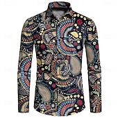 preiswerte Retro Vintage Druck-Herren Blumen Vintage Mehrfarbig Hemd Hawaiihemd Sommerhemd Aloha-Shirt Langarm Hemd Umlegekragen Vintage Designer Ethnischer Stil Urlaub Party Ausgehen Schwarz Wein Rote S M L