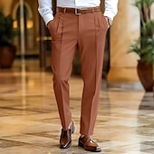 baratos Magro-Homens Social Calças Calça verão Calça casual Calças de Terno Bolso frontal Perna reta Tecido Conforto Comprimento total Casamento O negócio Clássico Preto Azul Marinha Micro-Elástica