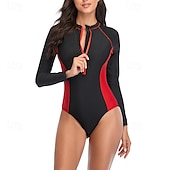 billiga Utslag-Dam Rash-guards Baddräkt Lättvikt Långärmad Kroppsdräkt Baddräkt Dragkedja fram Simmning Surfing Strand Vattensport Blommig Tryckt Sommar Vår Höst