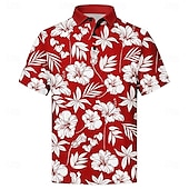 economico Polo stampata da uomo-Per uomo Floreale Polo Manica Corta Magliette polo Camicie con Colletto Casual Scuola All&#039;aperto Camicia hawaiana Abbigliamento quotidiano Stampa 3D Estate Primavera Autunno Rosso