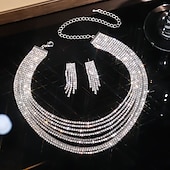abordables Parures de Bijoux-Ensembles de bijoux pour mariée 1 ensemble cristal à franges 1 collier boucles d&#039;oreilles bijoux de luxe élégants pour femmes ensemble de bijoux pendentif pour mariage fête anniversaire
