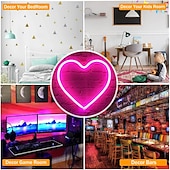 economico Lampade neon LED-luce al neon a forma di cuore rosa - led per San Valentino &amp;decorazione per feste perfetta per la stanza delle ragazze, dormitorio, decorazione per la casa per l&#039;anniversario di matrimonio